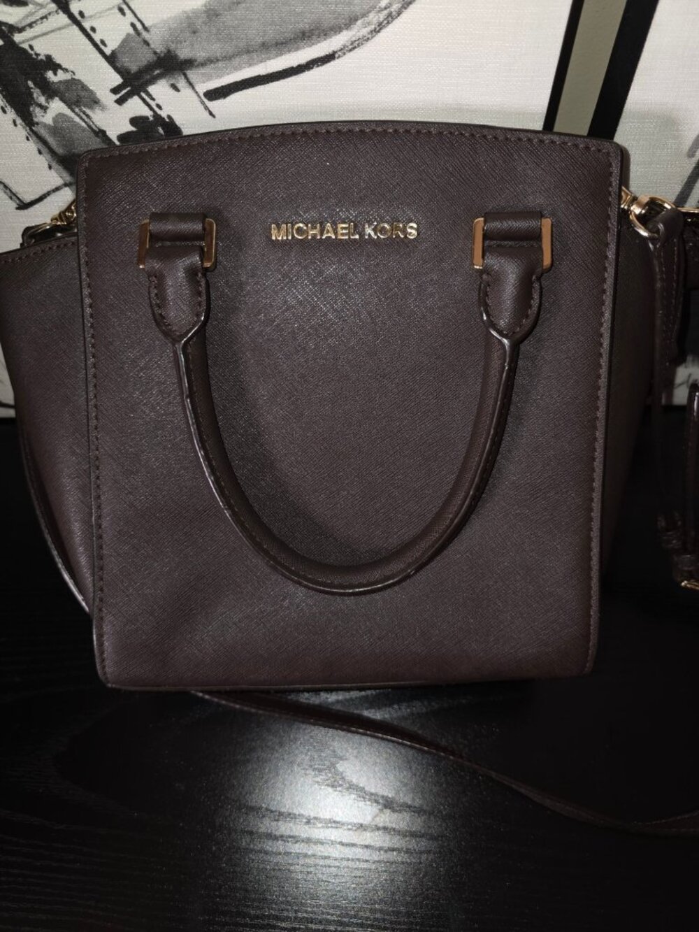 Michael Kors Brown Saffiano Leather Crossbody Bag With Gold Hardware
